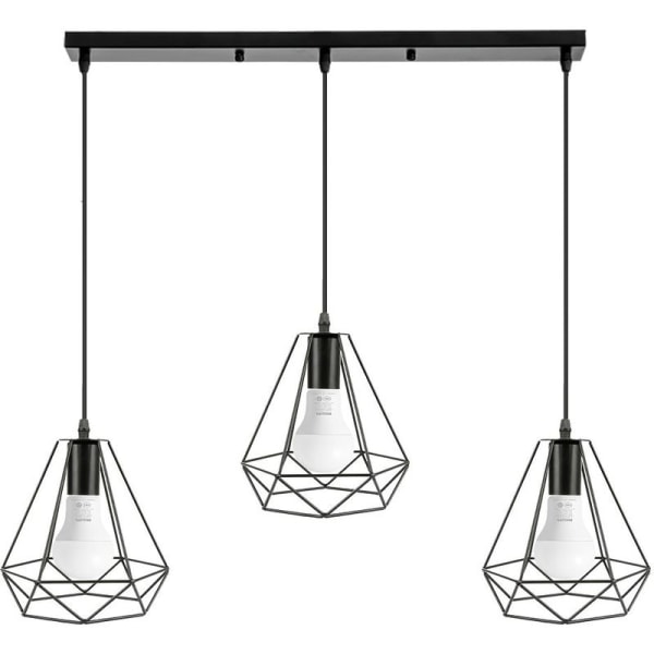 Lysekrone Pendel Lampe Diamond Shape Bar 3 Lys Svart Shade Lights 20,5*25cm E27 for stue kjøkken, innendørs lys
