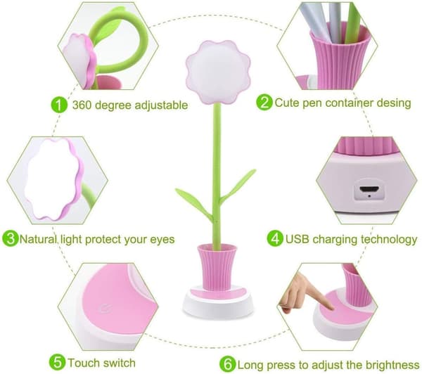 Kreativ Genopladelig Bordlampe LED Touch Sensor (Pink)