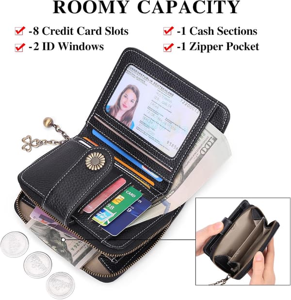 Plånböcker för kvinnor Äkta läder Liten Bifold Kompakt Damplånbok med RFID-skydd Lychee Black