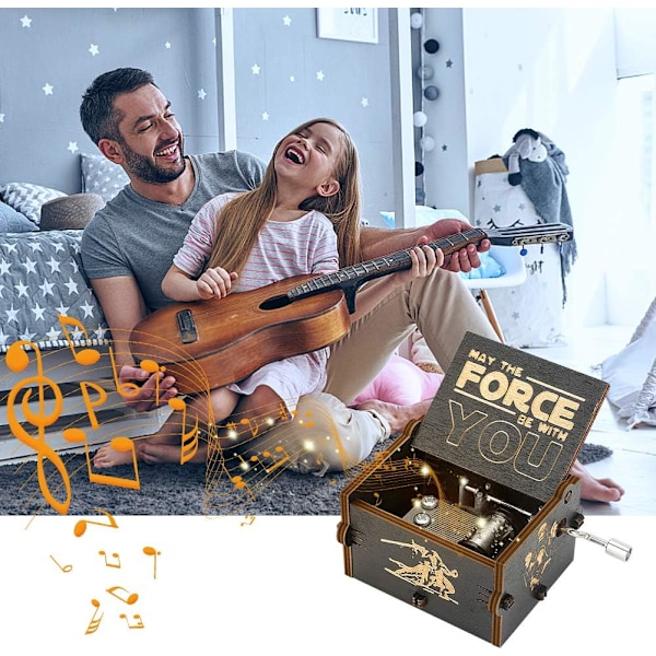 Træ Håndsving Musikboks, Star Wars Klassisk Musikboks Antik Udskåret Musikalsk Boks Boligindretning Håndværk Gave (Sort)
