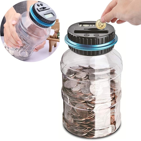 Digital Sparbössa för Brittiska Mynt med Automatisk Räkning - Stor Transparent Sparburk med LCD-Display, Myntbank Spargris Present