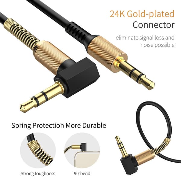 1m Strækbar AUX 3.5mm Lydkabel Spiral Kabel Sort