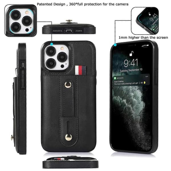 För iPhone 14 Pro Max Armband Ställ Plånbok Läder Telefonfodral