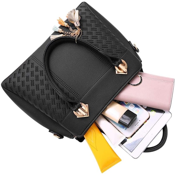 Damhandväska Axelväska Crossbody Messenger Bag Tote Satchel för Dam PU Läder Plånbok Black