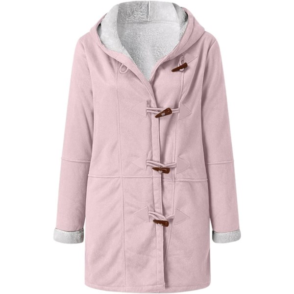 Damer Vinterjakker Udsalg Plus Størrelse Dame Fleeceforet Jakke Hoodies Lomme Uld Casual Hættetrøjer Horn Knapper Casual Varmt Jakke Trench 4XL 01 Pink