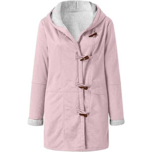 Damer Vinterjakker Udsalg Plus Størrelse Dame Fleeceforet Jakke Hoodies Lomme Uld Casual Hættetrøjer Horn Knapper Casual Varmt Jakke Trench S 01 Pink