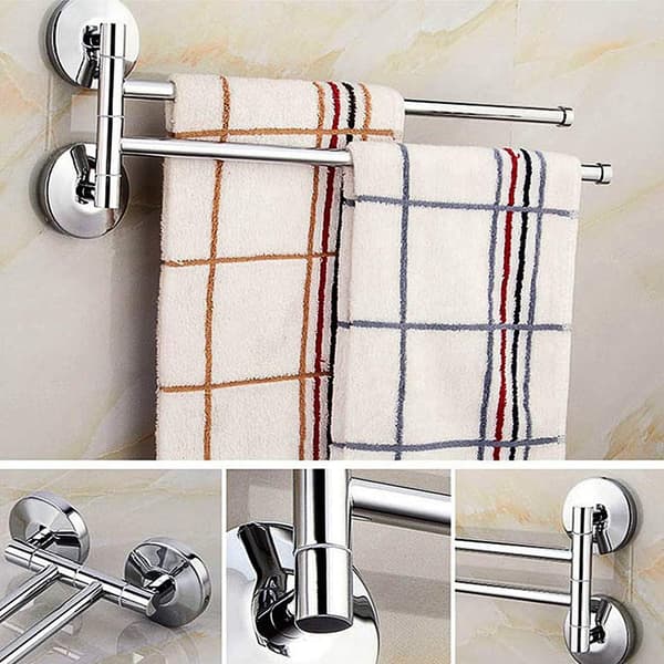 Rustfrit krom håndklædeholder til vægmontering, roterende håndklædeholder til køkken, badeværelse og toilet