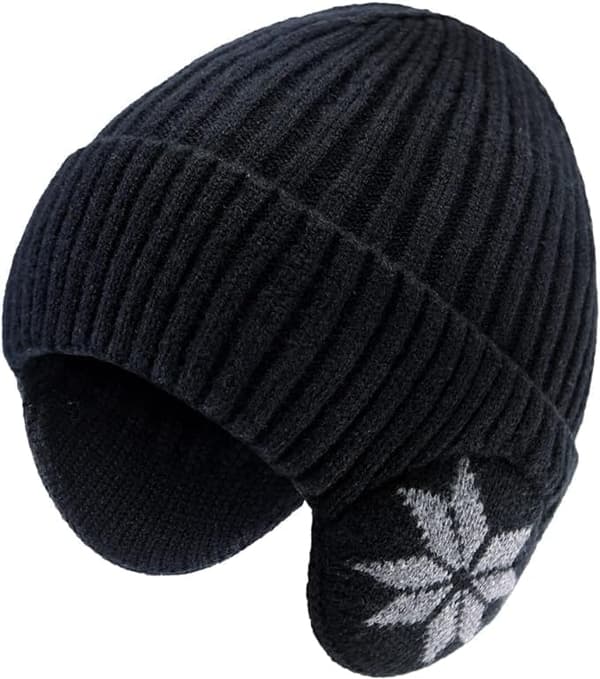 Mænd Kvinder Vinter Hat Strikkede Øre Hue Elastisk Strikkede Ski Hat Trapper Hat Black Large-X-Large