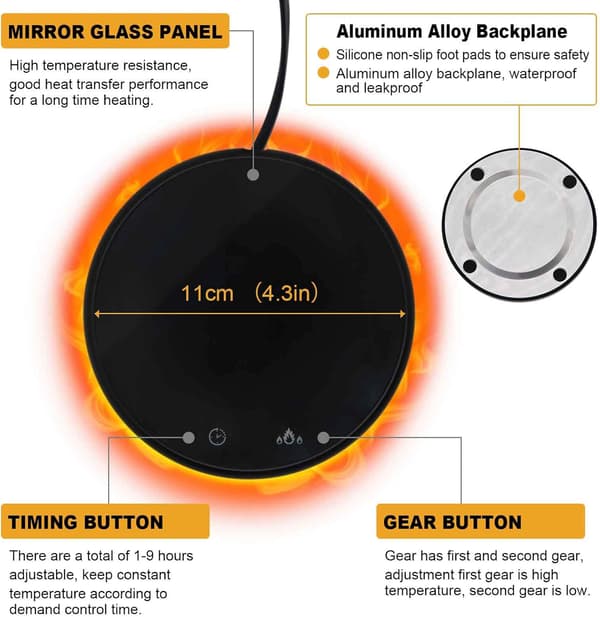Kaffevarmer, Smart Elektrisk Kopvarmer med Touch-teknologi og LED-display
