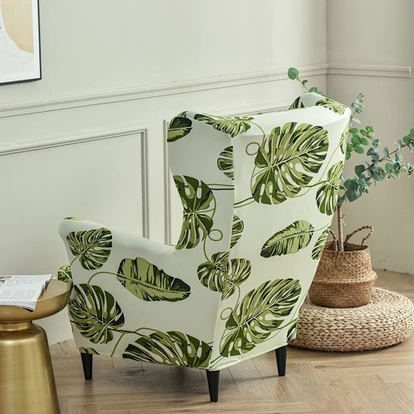 Highdi Stretch Slipcover for Strandmon Wing Chair, Set of 2 Sofa Covers with Cushion Cover, Armchair Protector Hoja Verde