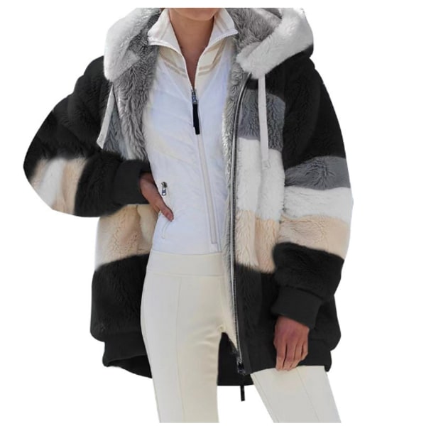 Dame Vinterjakke Plus Størrelse Hættetrøje Tyk Varmt Jakke Yderbeklædning med Lomme Lynlås Cardigan sort XL black XL
