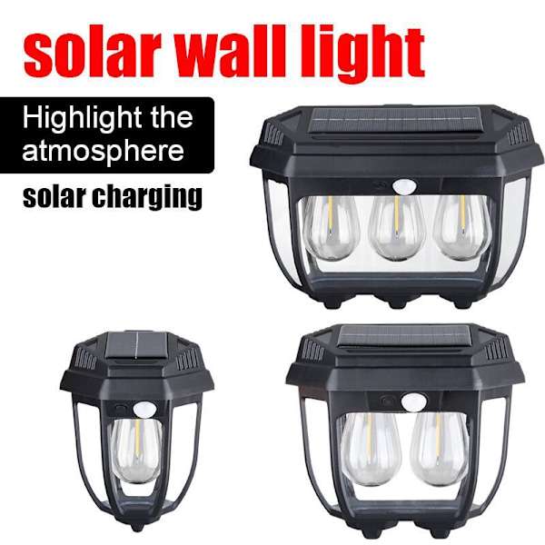 Utomhus solcellsdriven liten huslampa induktion volframglödtråd varm ljus vägglampa gård villa trädgård vattentät husvägglampa