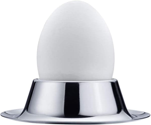 Sett med eggkopper, eggkoppholder i rustfritt stål