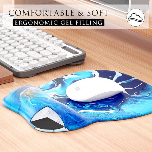 Ergonomisk musematte med håndleddstøtte i minneskum, komfortabel musematte for bærbar PC, smertelindrende håndleddstøtte Blue Waves