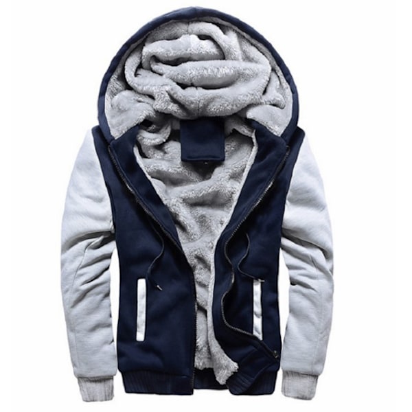 Mænds Trøje med Hætte, Varm Fleeceforet Sweaterjakke, Vinter Gym Fleece Hoodie, Fuldt Lynlås, Varm Tyk Frakke Blue Gray 4XL