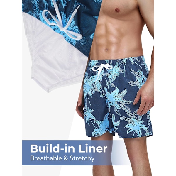 Uimahousut miehille, nopeasti kuivuvat miesten uimahousut, hengittävät boardshorts miehille ja pojille, miesten uimahousut ja -shortsit, verkkokankaisella vuorilla ja taskuilla Tropical Blue XL