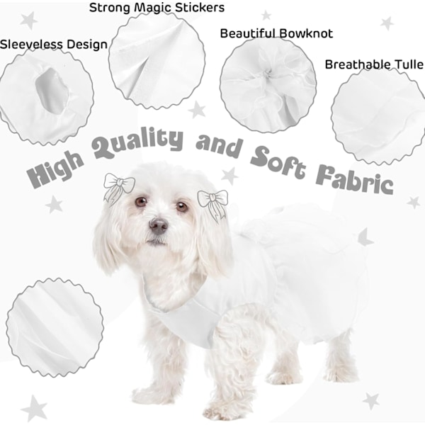 Brudekjole til hund, brudekjole, luksus kjole til hund, prinsessekjole, aftenkjole med butterfly (L, hvid) M