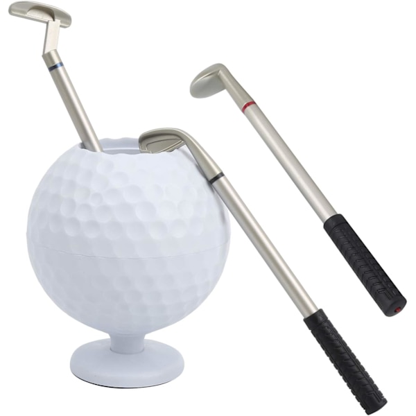 Golf Ballpoint Pen Holder, Mini Desktop Golf Ballpoint Pen Holder med 3 Golfklubber Penner Plast Golfer Souvenir Set Gave