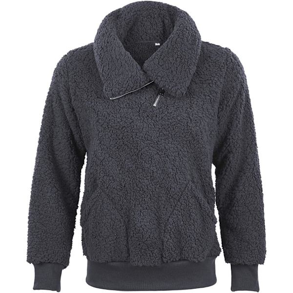 Naisten fleece-takki, vartsi vetoketjullinen collegepaita, lämmin ja joustava takki talveen ja syksyyn Gris Oscuro L