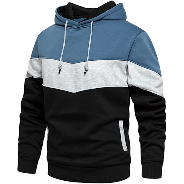 Herre Fleece Hoodie Genser Casual hettegenser Kontrastfarge Topp med Kanga Lomme 90blue L