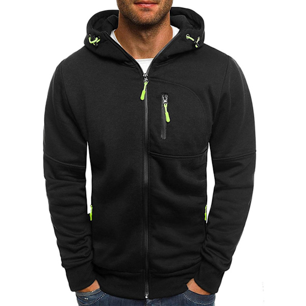 Herre hettegenser Sweatshirt Jakker Glidelås Opp Lette Jakker 2 Black M