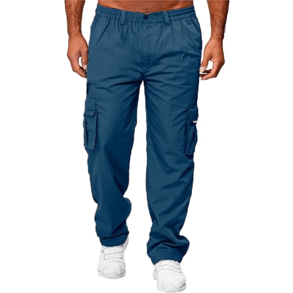 Siniset miesten suoralahkeiset plus kokoiset casual cargo-housut /2XL blue 2XL