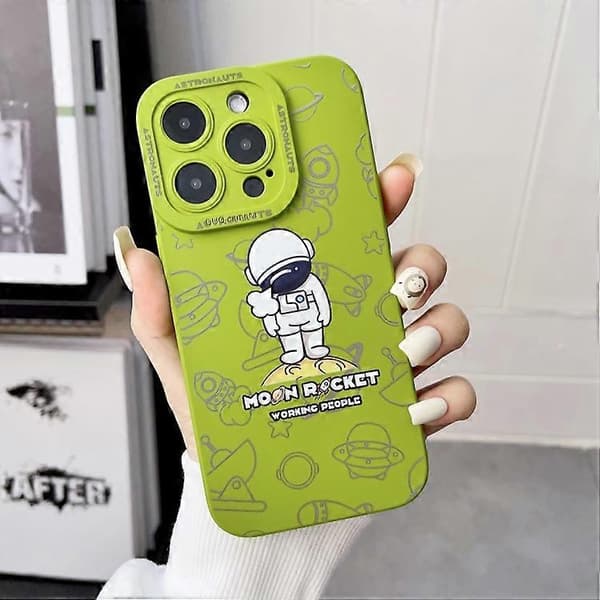 Flytende silikon telefondeksel med astronautmønster for iPhone 15