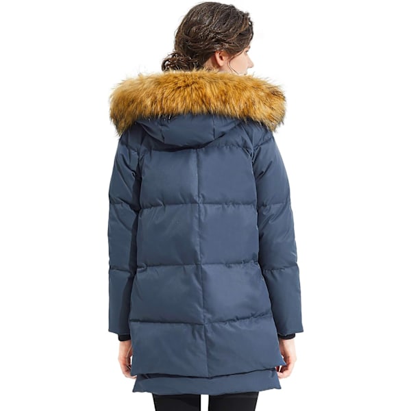 Naisten paksuuntuva untuvatakki Parka Hupullinen pitkä toppatakki talveksi XXS Navy+Fur Trim