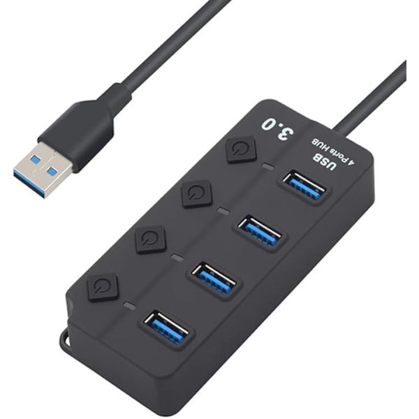 USB 3.0 Hub med Switch LED Strømadapter