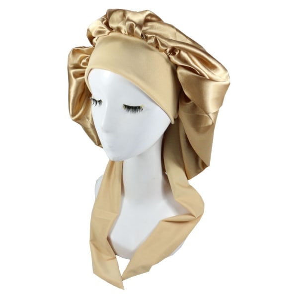Silke Bonnet Naturlig krøllete hår Sove Satin Bonnet gull gold