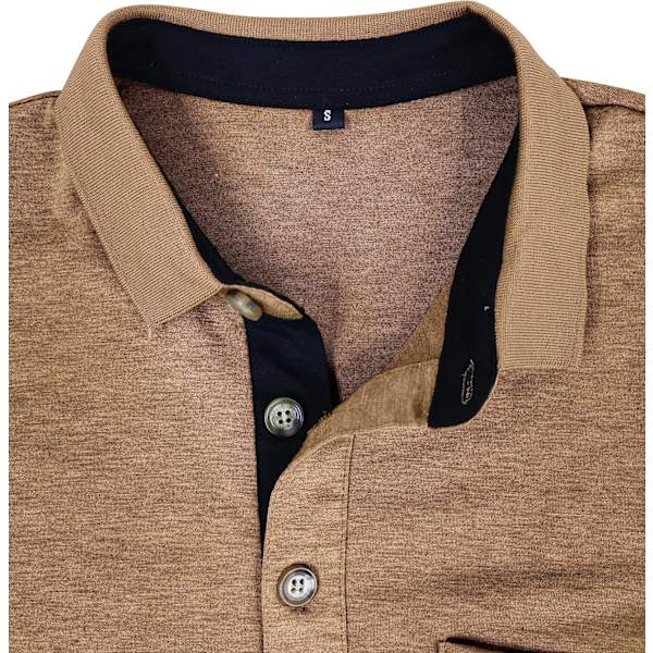 Herre langærmede polo skjorter med lomme Casual golf skjorter Khaki L