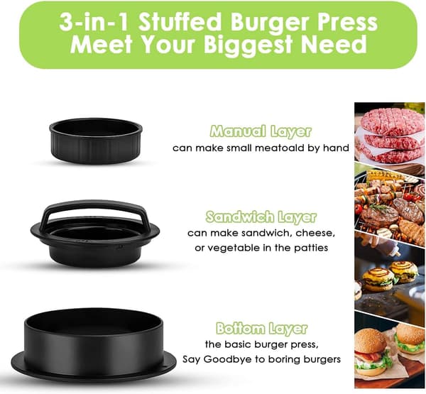 Burgerpresse i flere størrelser, burgerform 3 i 1
