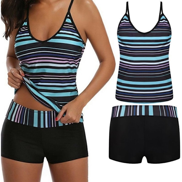 Naisten kaksiosainen uimapuku Gradient Color Tankini Set Top shortsit matalavyötäröinen urheilullinen uimapuku Bikini Blue+black One Size