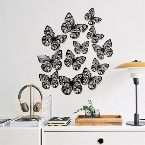 Dekorativ väggdekal för fjäril (LK11 svart) vit