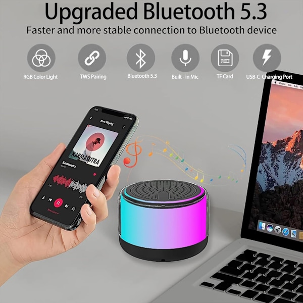 Kannettava Bluetooth-kaiutin, Bluetooth-kaiutin LED-valoilla, langaton kaiutin HD-äänellä, tukee TF-korttia Multicolor