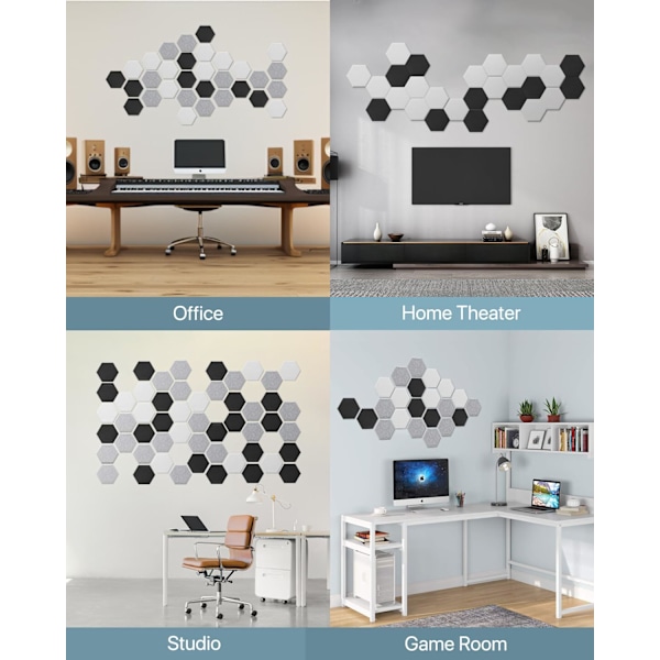 Akustikpaneler 12-pack hexagonala självhäftande akustikpaneler Ljuddämpande skumpaneler Akustikpaneler 30 x 25 cm