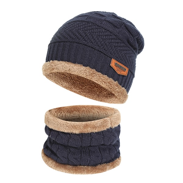 Vintervarm Hat Beanie Halsklæde Sæt Uld Strikket Beanie Vinter Beanie og Loop Halsklæde med Tykt Fleecefor til Mænd og Kvinder Black