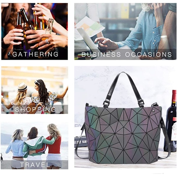 Kvinnor Geometrisk Självlysande Läder Handväskor Dam Axelväska Holografisk Regnbåge Crossbody Väska Elegant Tote För Kvinnor Dam