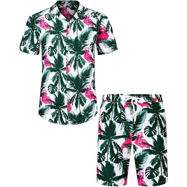Miesten Havaiji-paita ja shortsit Setti Normaali Istuvuus Lyhythihainen Rento Hauska Flamingo Rantapaita Setti L