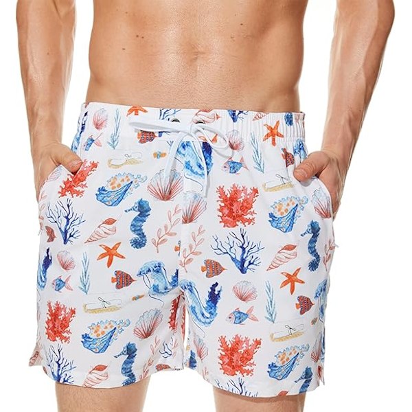 Badebukser for menn, hurtigtørkende badebukser, strandshorts for menn, sommer, fritid, badebukser, badetøy med nettingfôr og glidelåslommer