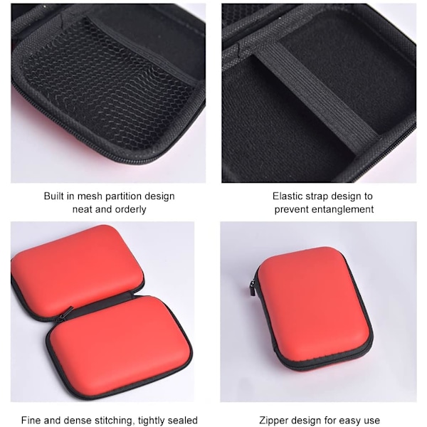 Hård väska för Portable External SSD, skyddande reseväska förvaringsväska, 2 fack inuti (röd)