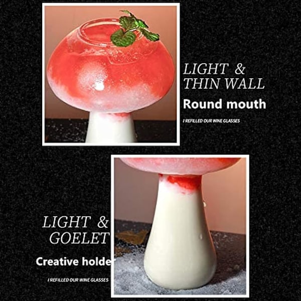 Kreativa svampformade vinglas för cocktail-drycker, set med 2 250 ml klara glas för fest
