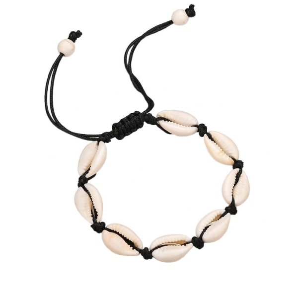 Adjustable Bracelet with White Shells - Black Black