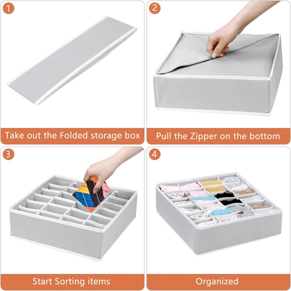 Låd Organizer, 24 Vikbara Förvaringslådor, Strumpor, Underkläder, Slipsar, Näsdukstillbehör Förvaringslåda (2-pack) grey
