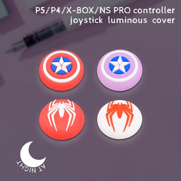 4 st mjuka silikontumgrepp, tecknade halkfria joystick-skydd, kontrollertumgrepp tillbehör reservdelar för PS4, PS5, Xbox Series