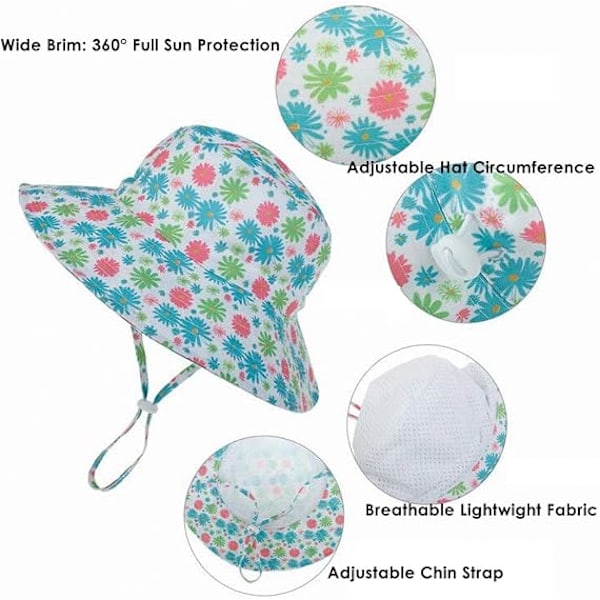 Solhatt for småbarn sommer UPF 50+   Jentebøttehatt bredbremmet strandhatter for   gutter 0-7 år 2-pakning