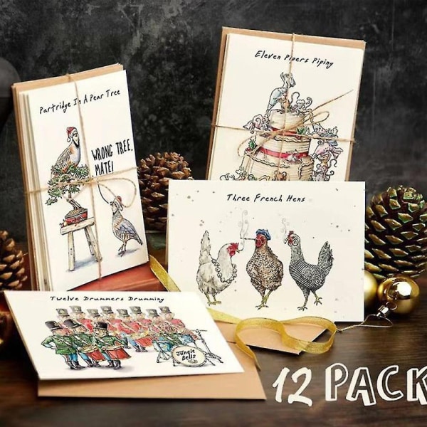 Tolv dage med julekort sæt 12 dages skæve sjove kort Nedtælling lykønskningskort Postkort julegave