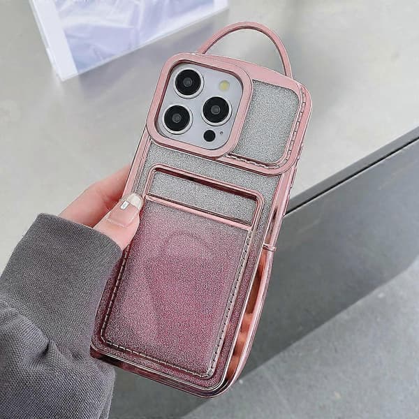 Glitter Kort Holder Blød TPU Telefon Cover til iPhone 15 Pro