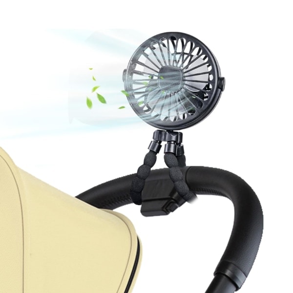 Barnvagnsfläkt, Mini Portabel Barnvagnsfläkt, Handhållen Fläkt med Nattlampa Klämma USB Uppladdningsbar, för Bil/Barnvagn/Cykkel/Camping svart