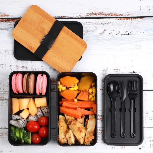 Bento-lounasrasia, japanilainen lounasrasia, jossa on 3 osastoa ja bambukansi kouluun ja töihin lapsille ja aikuisille